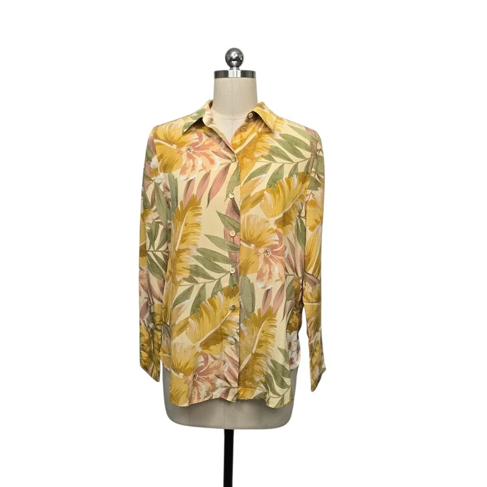 COS Women Yellow Tropical Floral Print Shirt and Shorts Matching Set Size 4